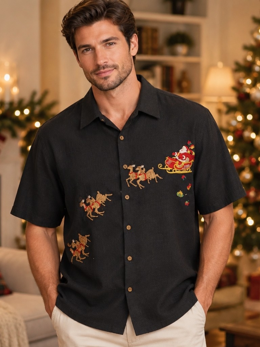 Bamboo Cay Christmas embroidered shirt Embroidered Christmas Shirt in Black XL
